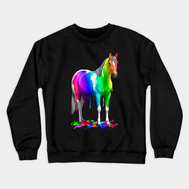 Colorful Rainbow Paint Horse Crewneck Sweatshirt by csforest